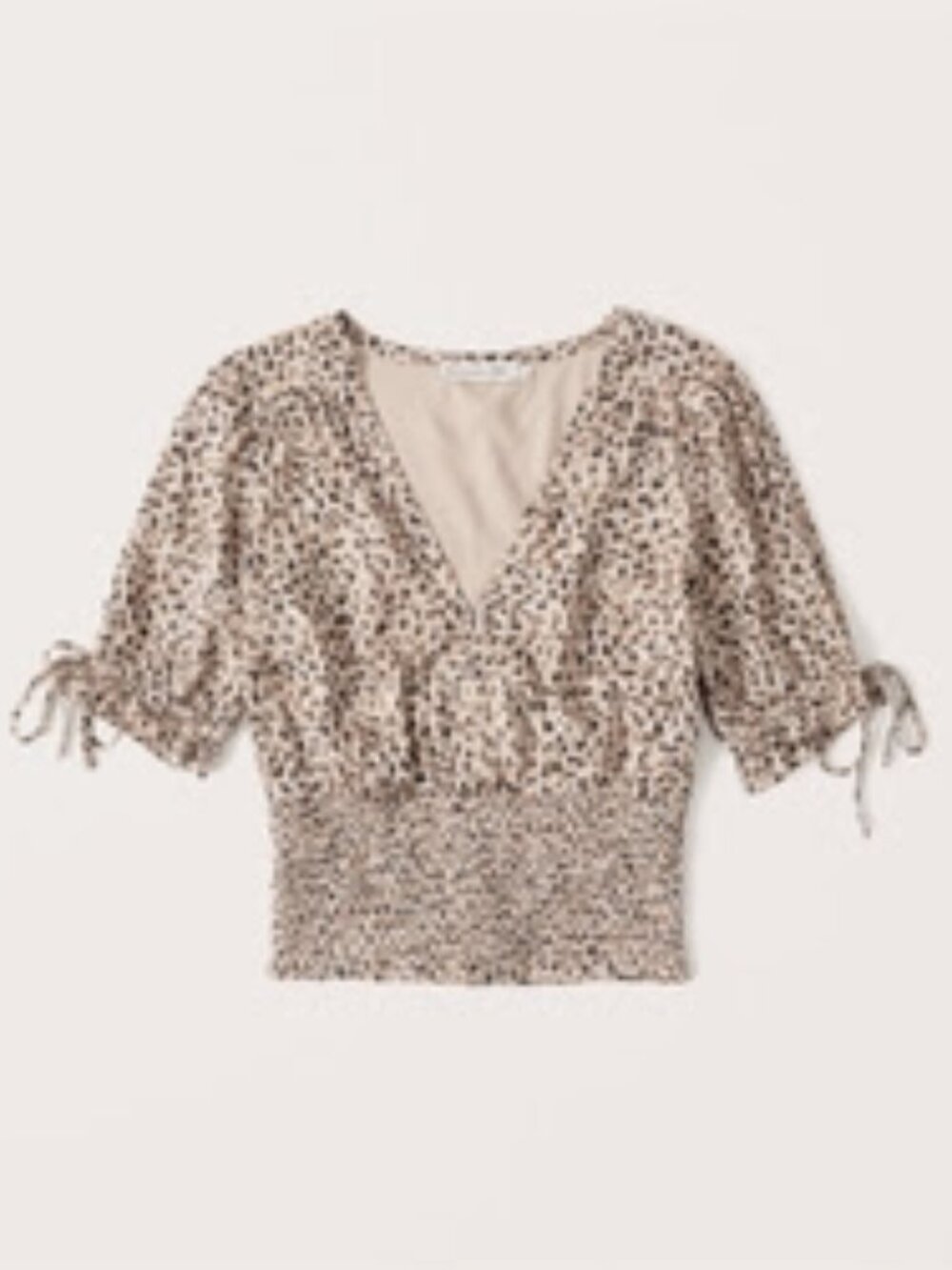 Abercrombie Tie-Sleeve Smocked Waist Top Tan Pattern Size XS
